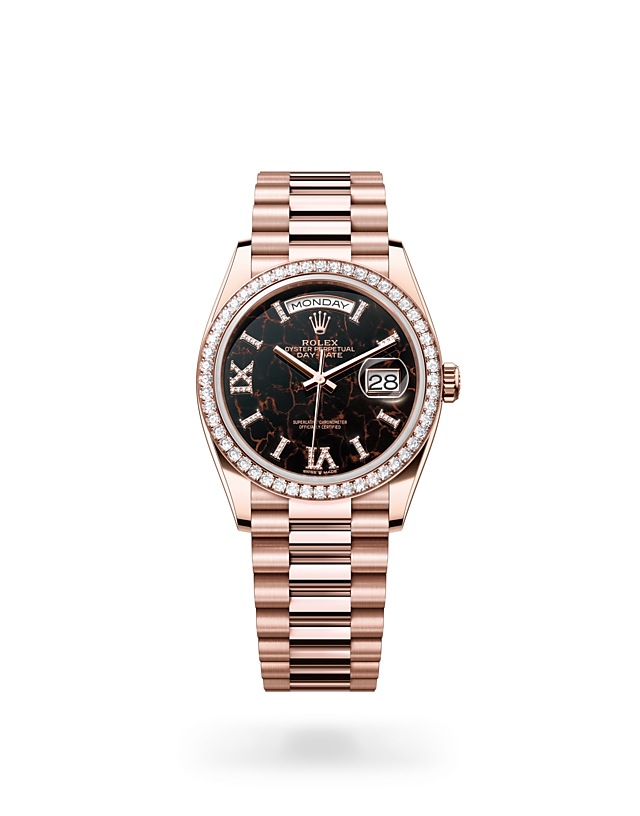 Rolex Day-Date 36 in Oyster, 36 mm, Everose gold and diamonds - M128345RBR-0044 at Woo Hing Brothers