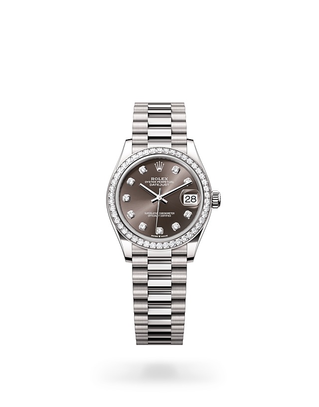 Rolex Datejust 31 in Oyster, 31 mm, white gold and diamonds - M278289RBR-0006 at Woo Hing Brothers